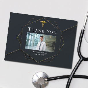 Chic Black Guld Medical School Photo Studenten Tack Kort