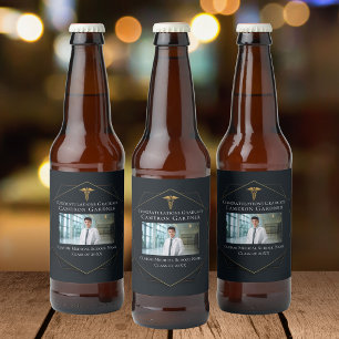 Chic Black Guld Medical School Studenten Photo Ölflaska Etikett