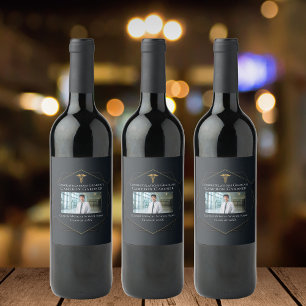 Chic Black Guld Medical School Studenten Photo Vinflaska Etikett