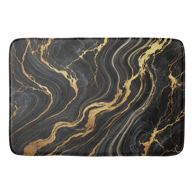 Chic Black & Guld Metallic Marble Lock Glamor Badrumsmatta (Framsidan)