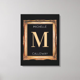 Chic Black & Guld Monogram Canvastryck