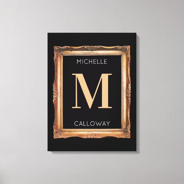 Chic Black & Guld Monogram Canvastryck (Framsida)