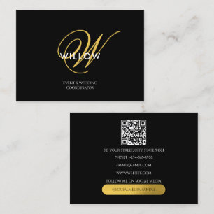 Chic Black & Guld Monogram QR-kod Visitkort