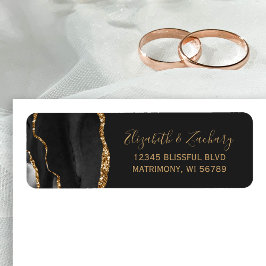 Chic Black Guld Mörk Bröllop Returadress Etikett