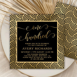 Chic Black Guld One Hundred Script 100:e födelseda Inbjudningar