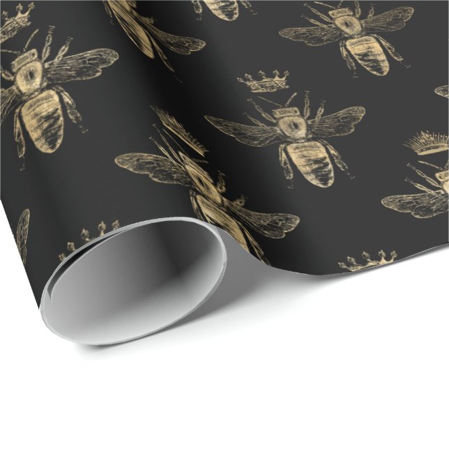 Chic Black Guld Queen Bee Mönster Presentpapper (Rullad Hörn)