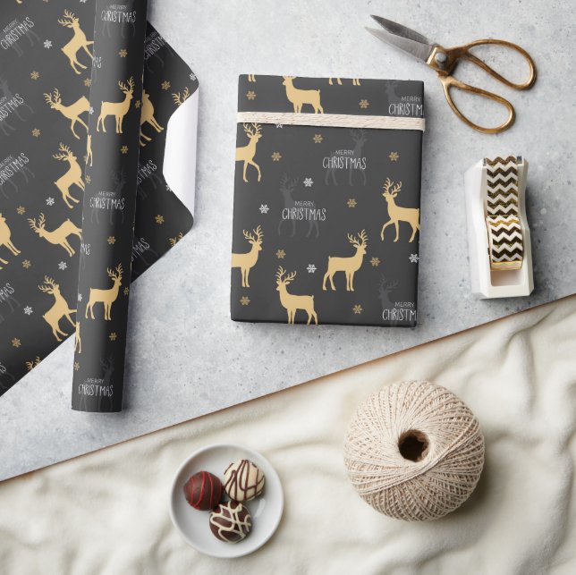 Chic Black Guld Reindeer God jul Presentpapper (Hantverk)