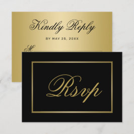 Chic Black Guld Script Calligraphy Bröllop OSA Kort