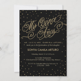 Chic Black & Guld Stars Quinceañera 15:e födelseda Inbjudningar