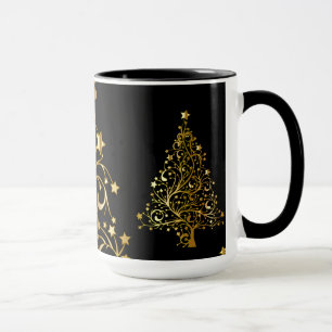 Chic Black Guld Stars Snyggt Julgran Mugg