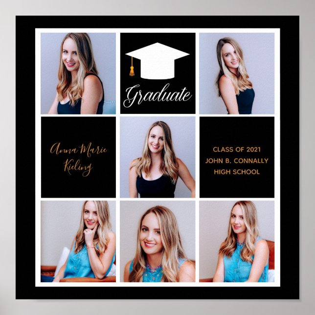 Chic Black Guld Studenten Senior Porträtt Photo Poster (Framsidan)