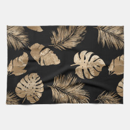 Chic Black Guld Tropical Löv Kökshandduk