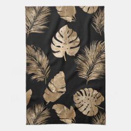 Chic Black Guld Tropical Löv Kökshandduk