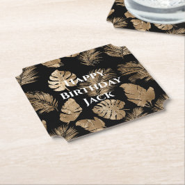 Chic Black Guld Tropical Löv Underlägg Papper