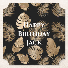 Chic Black Guld Tropical Löv Underlägg Papper