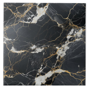 Chic Black & Guld Vein Marble Tile Kakelplatta