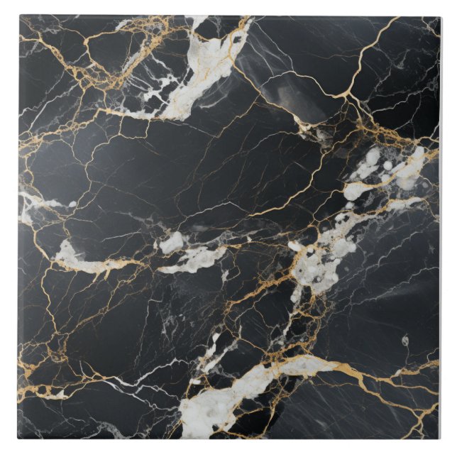 Chic Black & Guld Vein Marble Tile Kakelplatta (Framsidan)