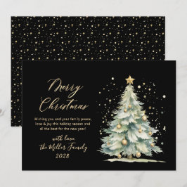 Chic Black Guld Watercolor Julgran Julkort