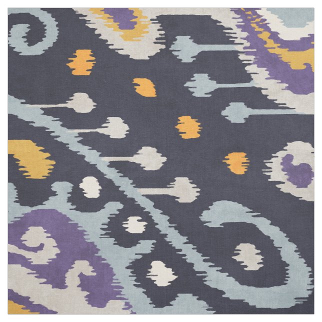 Chic Black gult lila ikat tribal mönster Tyg (Provkarta)