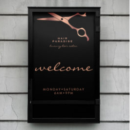Chic Black Hair Salon Barber Copper Välkommen Poster