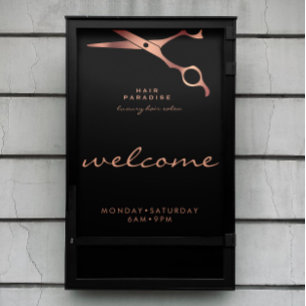 Chic Black Hair Salon Barber Copper Välkommen Poster