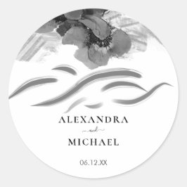 Chic Black Iris Flowers Bröllop Runt Klistermärke