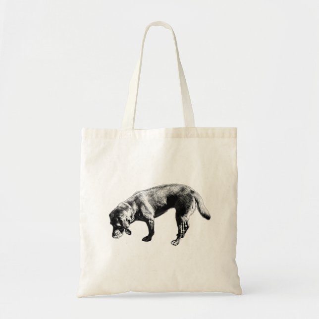 Chic Bläck Labrador Retriever Sniffing Tote Tygkasse (Framsidan)
