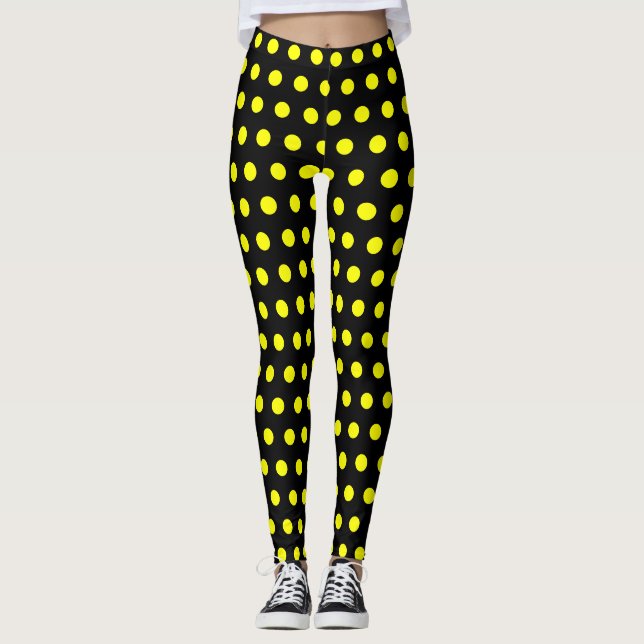 Chic Black Leggings med Cute Gult Dot Mönster (Framsida)