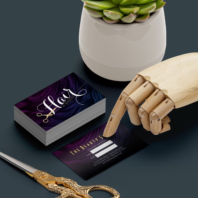 Chic Black Lila Faux Guld Sissors Hair Stylist Tidsbeställning Kort (Skapare uppladdad)