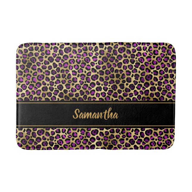Chic Black Lila Guld Leopard Print Personlig Badrumsmatta (Framsidan)