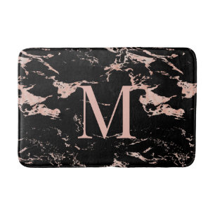 Chic Black Marble Ro Gold Foil Monogram Badrumsmatta