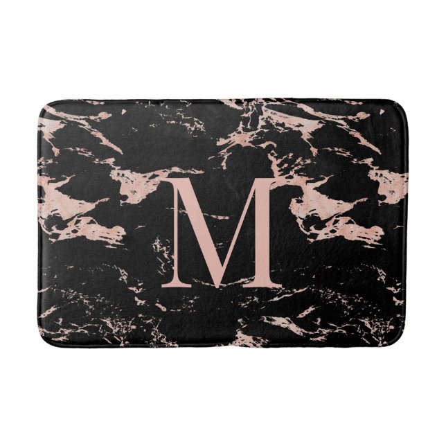 Chic Black Marble Ro Gold Foil Monogram Badrumsmatta (Framsidan)