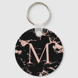 Chic Black Marble Ro Gold Foil Monogram Nyckelring