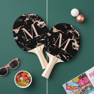 Chic Black Marble Ro Gold Foil Monogram Pingisracket