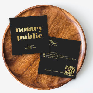 Chic Black Modern Guld Notary Public Marknadsförin Fyrkantigt Visitkort