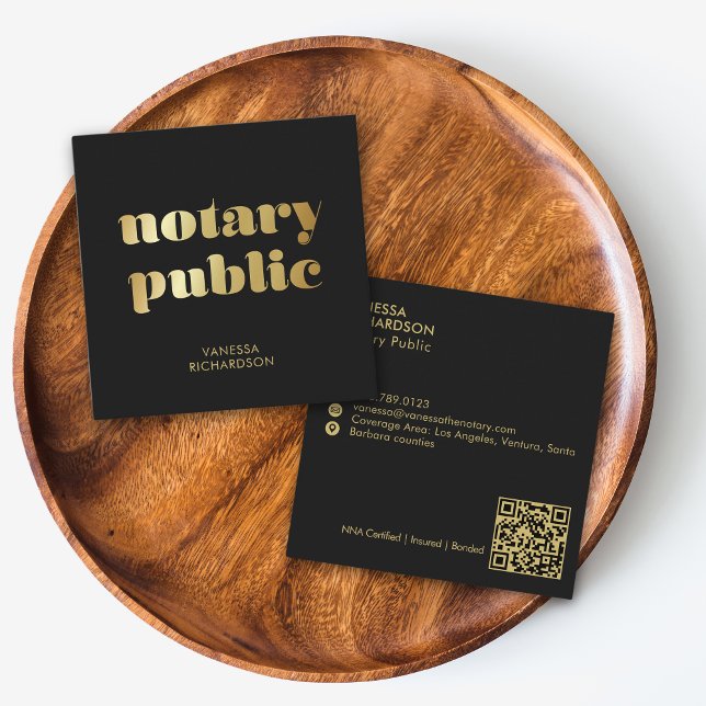 Chic Black Modern Guld Notary Public Marknadsförin Fyrkantigt Visitkort (Skapare uppladdad)