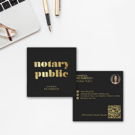 Chic Black Modern Guld Notary Public Marknadsförin Fyrkantigt Visitkort