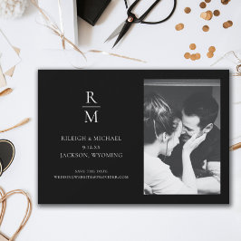 Chic Black Monogram Bröllop spara datum Photo