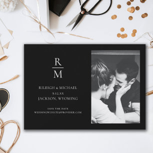 Chic Black Monogram Bröllop spara datum Photo
