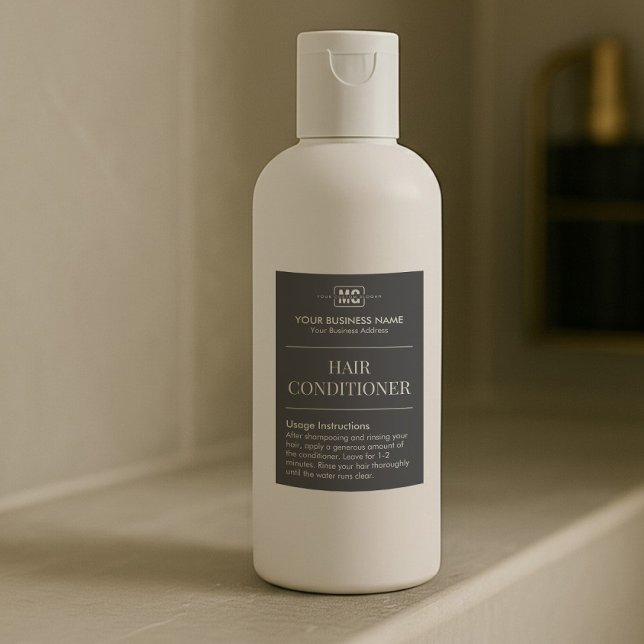 Chic Black Monogram Hair Shampoo Amenties etikett (Skapare uppladdad)