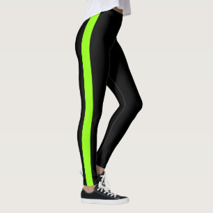 Chic Black Neon Grönt Side Panel Leggings