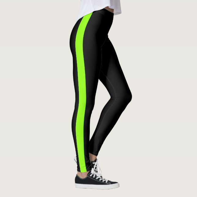 Chic Black Neon Grönt Side Panel Leggings (Höger)