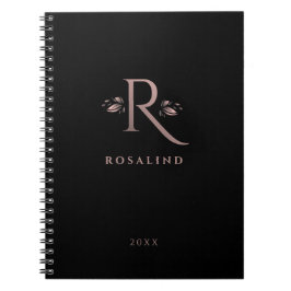 Chic Black och Faux Ro Guld R Brev Monogram Anteckningsbok