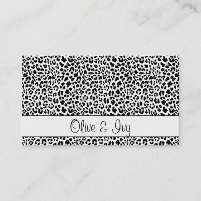 Chic Black och Grått Leopard Skriv ut Affärskort Visitkort (Framsida)