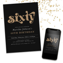 Chic Black och Guld 60:e Födelsedagsfest inbjudan