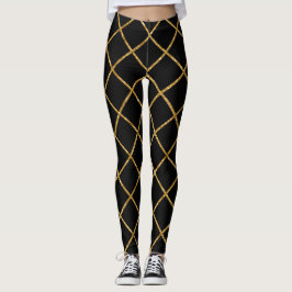 Chic Black och Guld Diamond Mönster Leggings
