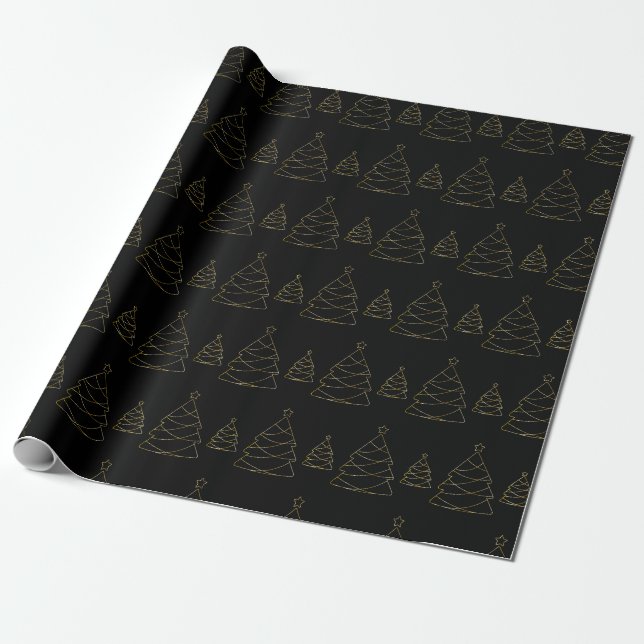 Chic Black och Guld Julgran Presentpapper (Utrullad)