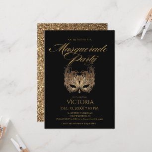 Chic Black och Guld Masqueraad Party födelsedag Inbjudningar