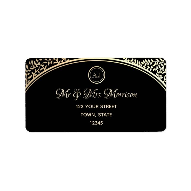 Chic Black och Guld Returadress Adressetikett (Framsidan)