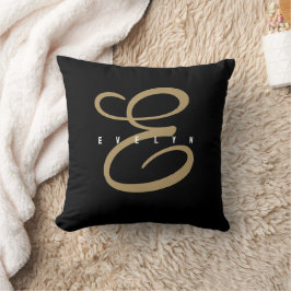 Chic Black och Guld Script Monogram Kudde